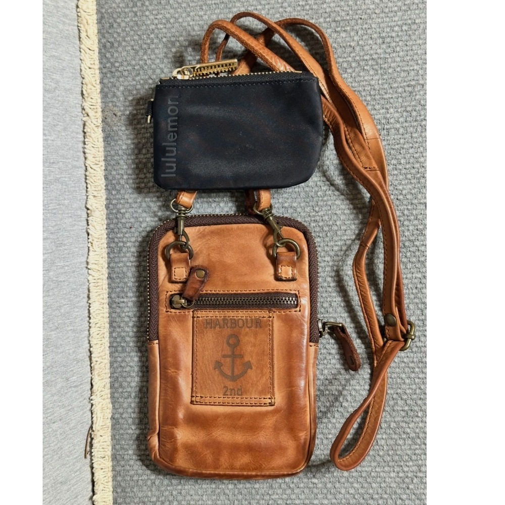 Harbour 2nd Brown Leather Crossbody Phone Bag with Lululemon Pouch Set Cognac